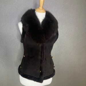Women’s Shearling Vest with Fox Trim Collar